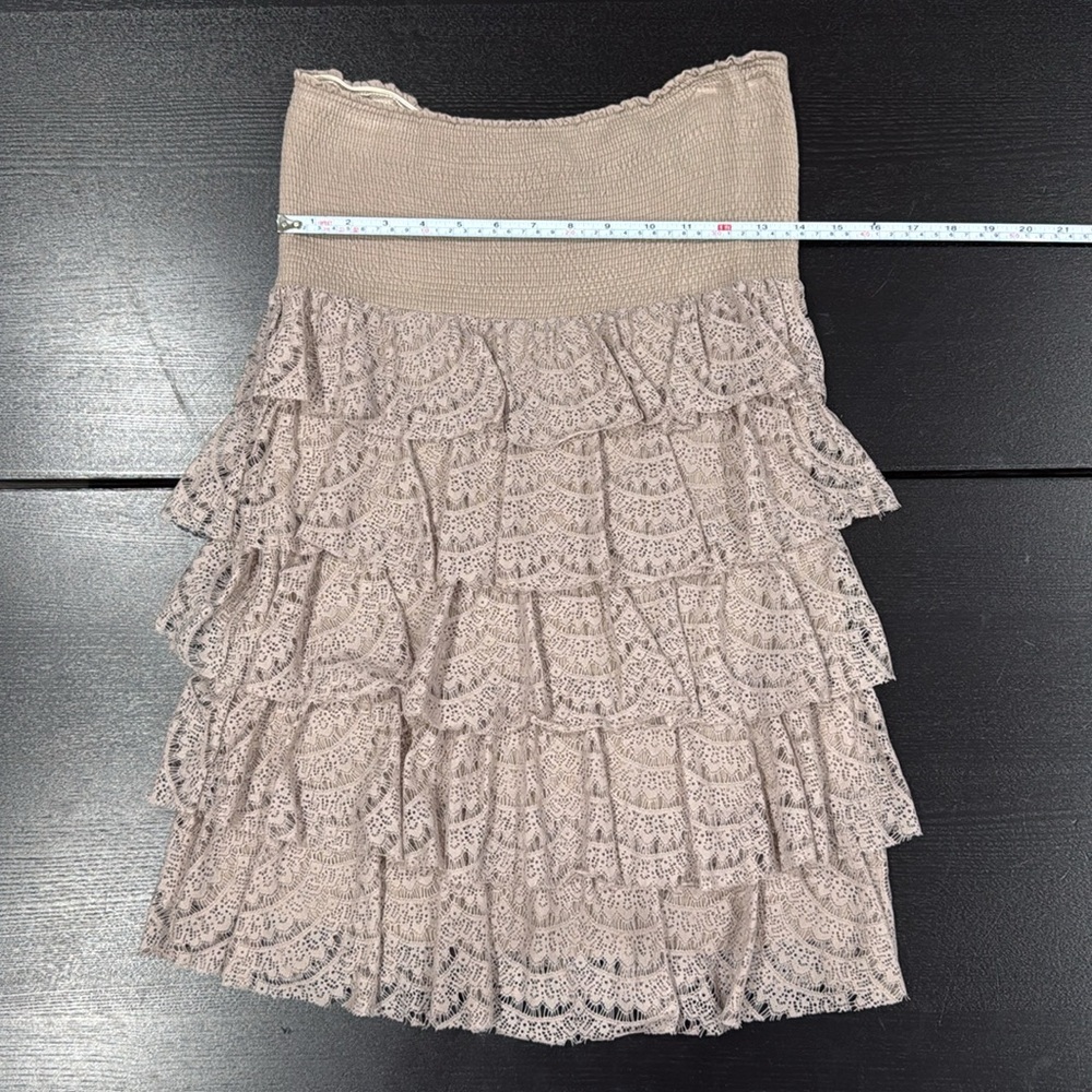 Forever 21 Elegant Taupe Strapless Lace Tiered Mini Dress - L - Picture 12 of 12